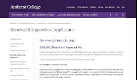 
							         Financial Aid | Renewal & Upperclass Applicants | Amherst College								  
							    