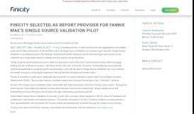 
							         Finicity Selected for Fannie Mae's Single Source Pilot								  
							    