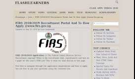 
							         FIRS 2018/2019 Recruitment Portal And To Apply @www.firs.gov.ng								  
							    