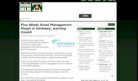 
							         Five Winds Asset Management illegal in Germany, warning ...								  
							    
