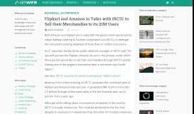 
							         Flipkart and Amazon in Talks with IRCTC to Sell their Merchandise to ...								  
							    