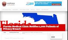 
							         Florida Medical Clinic Notifies 1,000 Patients of Privacy Breach								  
							    