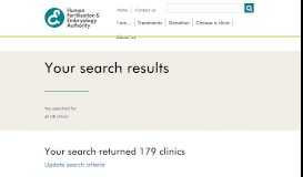 
							         For clinics - Your search results | Human Fertilisation and Embryology ...								  
							    