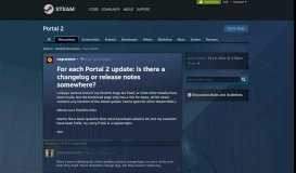 
							         For each Portal 2 update: is there a changelog or release notes ...								  
							    
