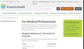 
							         For Medical Professionals | Essentia Health | MN, ND, WI								  
							    