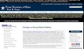 
							         Foreign or Out-of-State Entities - Texas Secretary of State								  
							    