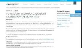 
							         Forescout Technical Advisory – License Portal Downtime - Forescout								  
							    
