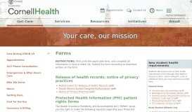 
							         Forms | Cornell Health								  
							    