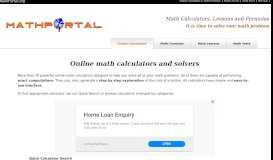 
							         Free online math calculators and solvers - MathPortal.org								  
							    