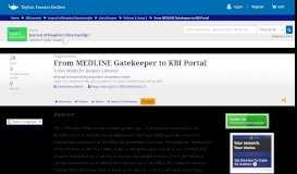 
							         From MEDLINE Gatekeeper to KBI Portal: A New Model for Hospital ...								  
							    
