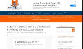 
							         FUBK Post UTME Form & DE Admission Screening for 2018/19								  
							    