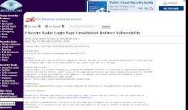 
							         Full Disclosure: F-Secure Radar Login Page Unvalidated Redirect ...								  
							    
