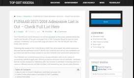 
							         FUNAAB 2017/2018 Admission List is Out – Check Full List Here								  
							    