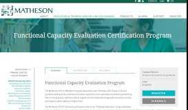 
							         Functional Capacity Evaluation Certification Program | MATHESON								  
							    