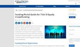 
							         Funding Portal Guide for Title III Equity Crowdfunding - Colonial Stock ...								  
							    