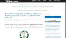 
							         FUOYE Post UTME / Direct Entry Screening Form 2019/2020 - MSG								  
							    