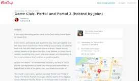 
							         Game Club: Portal and Portal 2 (hosted by John) | Meetup								  
							    