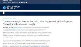 
							         Gastroenterologist Samuel Bae, MD, Joins Englewood Health ...								  
							    