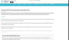
							         GC3 and ACS GCI launch green chemistry tool | Chemical Watch								  
							    