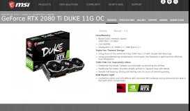 
							         GeForce RTX 2080 Ti DUKE 11G OC | Graphics card - The world ... - MSI								  
							    