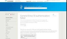 
							         General Error; 10 authentication failed This error is related to the ...								  
							    
