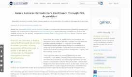 
							         Genex Services Extends Care Continuum Through PCS Acquisition ...								  
							    