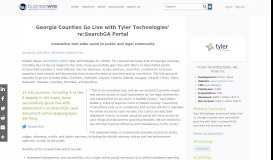 
							         Georgia Counties Go Live with Tyler Technologies' re:SearchGA Portal								  
							    