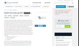 
							         GLEIF LEI Look-up API | ProgrammableWeb								  
							    