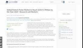 
							         Global Patient Portal Market to Reach $1617.6 Million by the Year ...								  
							    