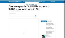 
							         Globe expands GoWiFi hotspots to 1,000 new locations in PH ...								  
							    