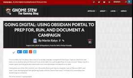 
							         Going Digital: Using Obsidian Portal to Prep for, Run, and Document a ...								  
							    