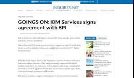 
							         GOINGS ON: IBM Services signs agreement with BPI | INQUIRER.net ...								  
							    