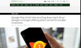 
							         Google Play Artist Hub shutting down April 30 w/ Google no longer ...								  
							    