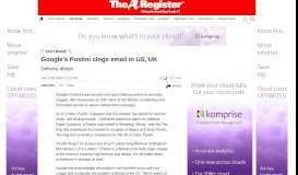 
							         Google's Postini clogs email in US, UK • The Register								  
							    