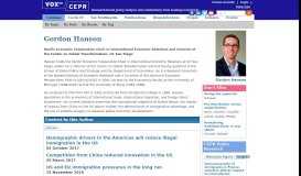 
							         Gordon Hanson | VOX, CEPR Policy Portal - VoxEU								  
							    