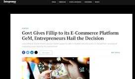 
							         Govt Gives Fillip to its E-Commerce Platform GeM, Entrepreneurs Hail ...								  
							    