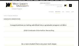 
							         Graduate Orientation | Graduate Programs - West Liberty University								  
							    
