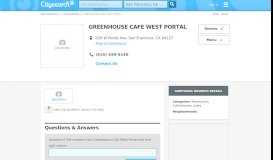 
							         Greenhouse Cafe West Portal in San Francisco, CA 94127 | Citysearch								  
							    