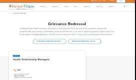 
							         Grievance Redressal – CignaTTK Health Insurance								  
							    