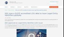 
							         GS1 now a GLEIF-accredited LOU able to issue Legal Entity Identifiers ...								  
							    