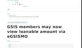 
							         GSIS members may now view loanable amount via eGSISMO ...								  
							    