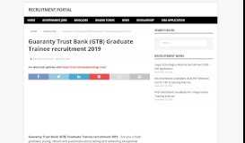 
							         Guaranty Trust Bank (GTB) Graduate Trainee ... - Recruitment Portal								  
							    