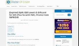 
							         Gyft: $50 Lowe's E-Giftcard for $45 (Plus 5x with INK), Promo Code ...								  
							    