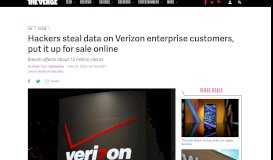 
							         Hackers steal data on Verizon enterprise customers, put it up for sale ...								  
							    