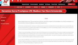 
							         Hameister Earns Prestigious UW-Madison Van Vleck Scholarship								  
							    