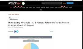 
							         Hasil Situng KPU Data 19,18 Persen: Jokowi-Ma'ruf 55 Persen ...								  
							    