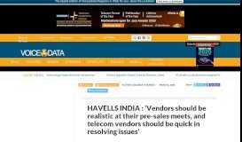 
							         HAVELLS INDIA : 'Vendors should be realistic at their pre-sales meets ...								  
							    