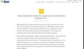 
							         Hays Companies Enters into Agreement to Join Brown & Brown, Inc ...								  
							    