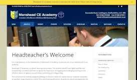 
							         Headteacher's Welcome – Manshead CE Academy								  
							    