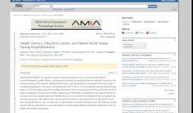 
							         Health Literacy, Education Levels, and Patient Portal Usage During ...								  
							    